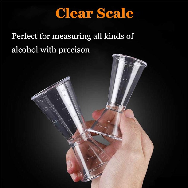 LINALL Double Clear Plastic and Stainless Steel Japanese Style Jigger Cocktail Measuring Shot Glasses Drink Spirit Measure Cup for Bar Party Kitchen Tool Set of 3 - Image 3